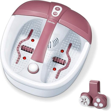 Beurer FB 35 Hidromasaje para Pies, 140 W, 3 funciones de masaje vibratorio, masaje con burbujas, calentamiento de agua, 16 imanes, aromaterapia, 41 x 38 x 17 cm, rojo y blanco